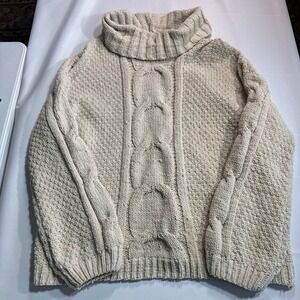 Cottagecore Medium Seven7 Cream Chenille Cable Knit Turtleneck Sweater Oversized